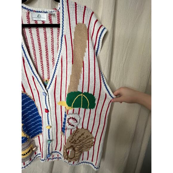 1990s Design Options Baseball Little League Maximalist Kidcore Sweater Vest XL - Picture 4 of 9